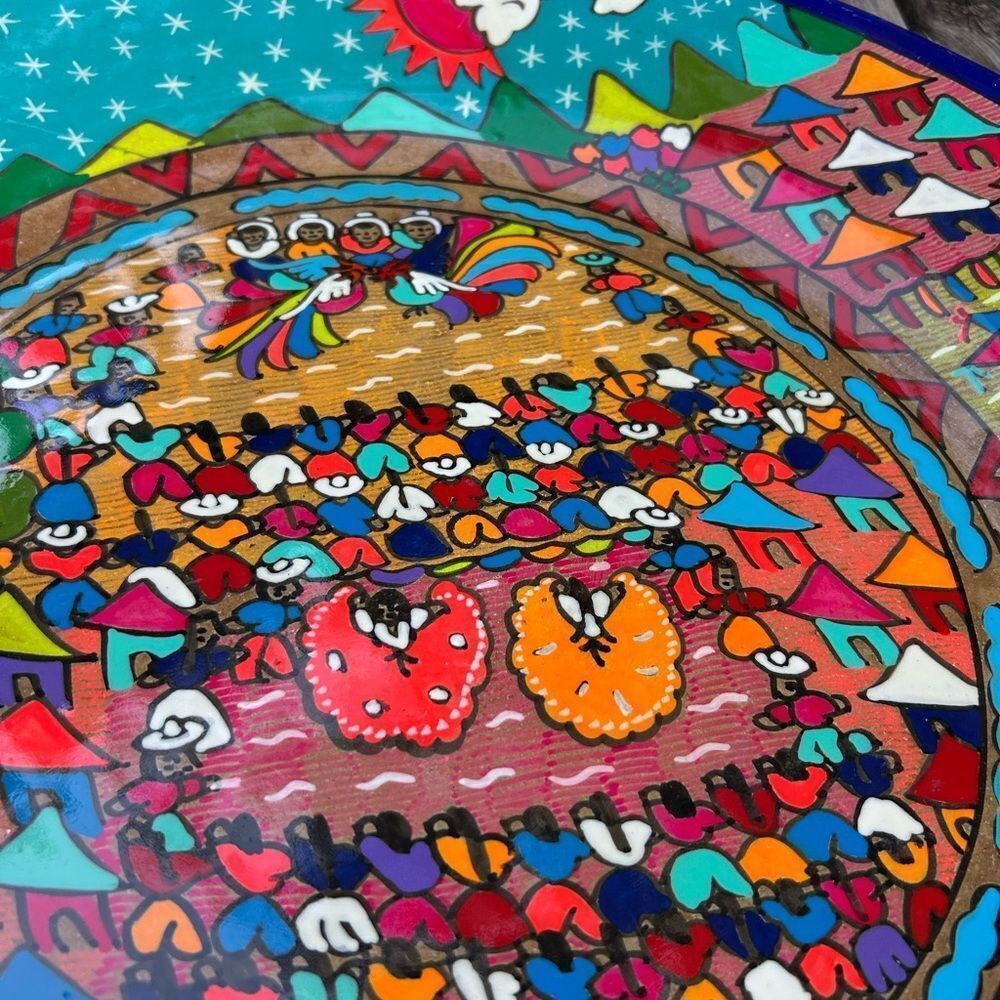 Beautiful 16” Mexican Folk Art Plate Pottery Wall Hanging Colorful Teracotta - Picture 13 of 16